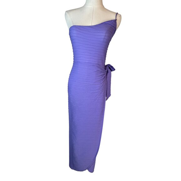 NWT PrettyLittleThing 4 Purple Textured Strappy One Shoulder Wrap Midi Dress - Picture 15 of 15